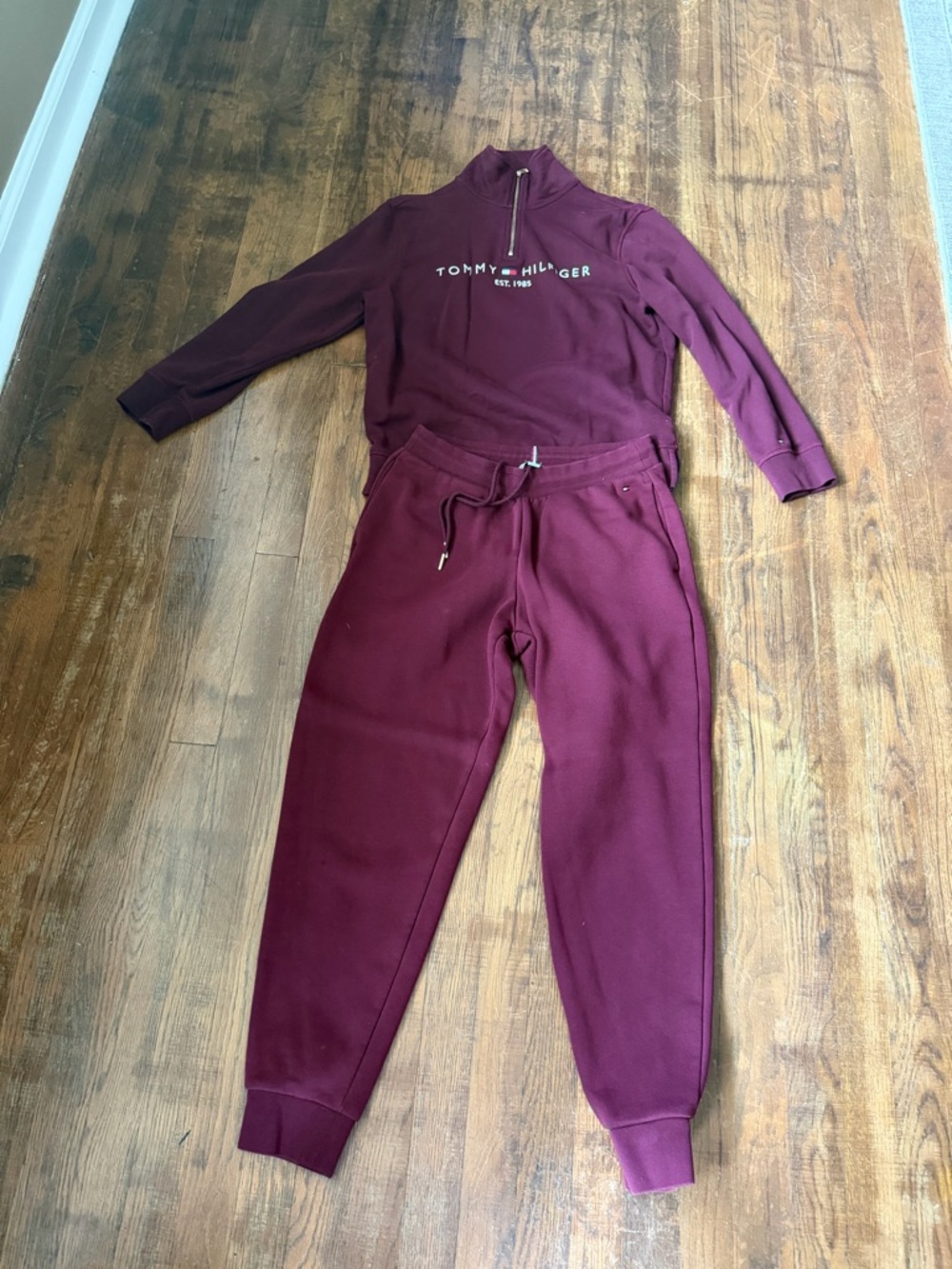 Tommy Hilfiger Maroon Half-Zip Sweatshirt and Joggers Set